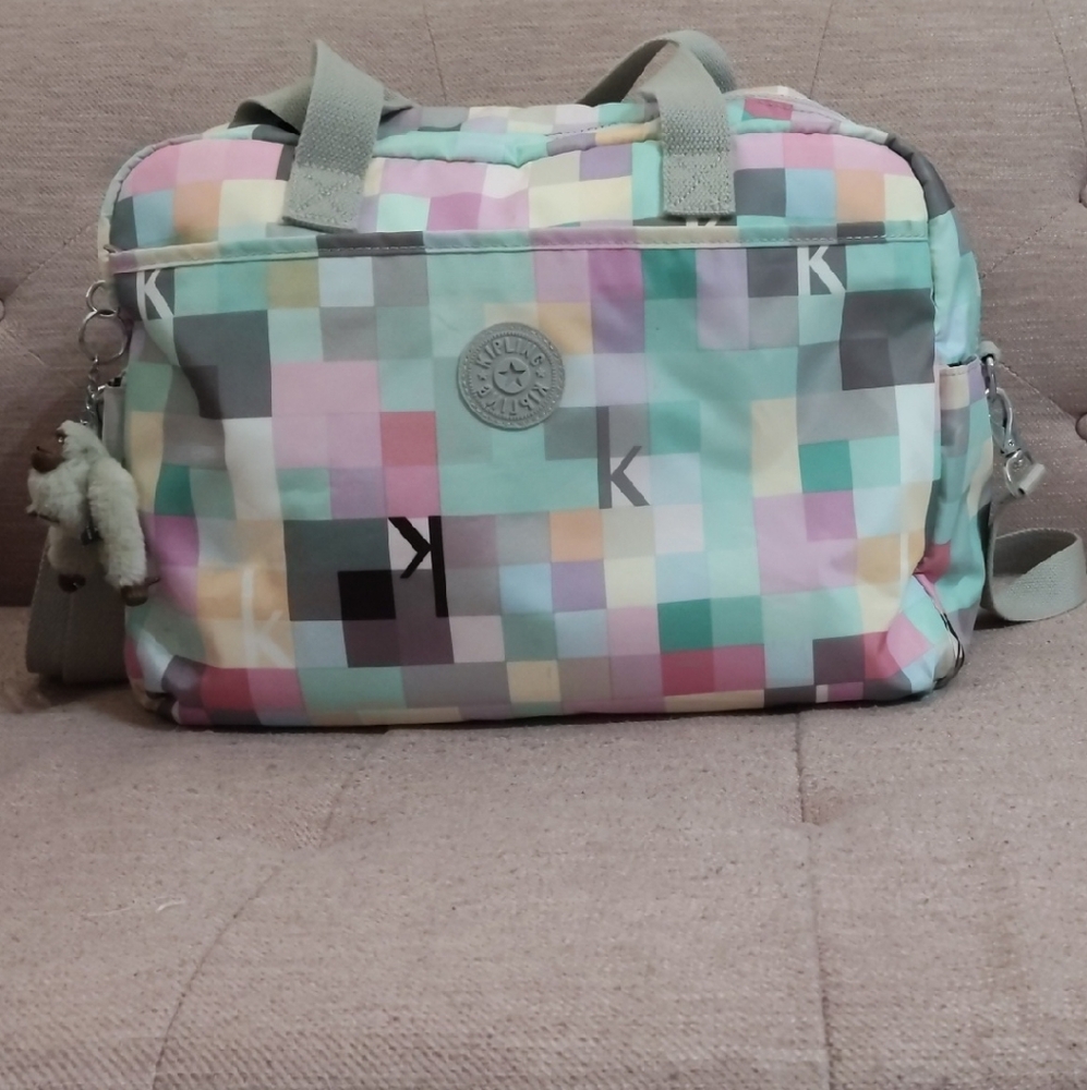 Kipling Pastel Checkered Diaper Bag